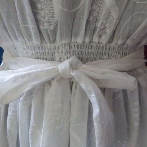 GOTH BOHO HIPPY WEDDING WHITE FLORAL WOVED LONG SLEEVED MINI SKATER DRESS XL - Picture 10 of 16